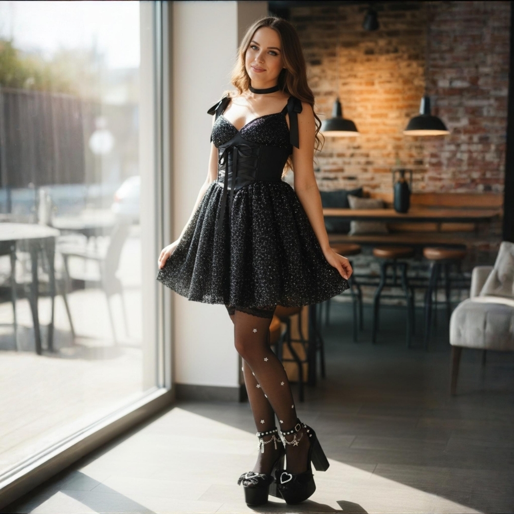 Sugar Thrillz ✦ Crystal Gazer Rhinestone Dress ✦ Lace-Up Under Double Petticoat